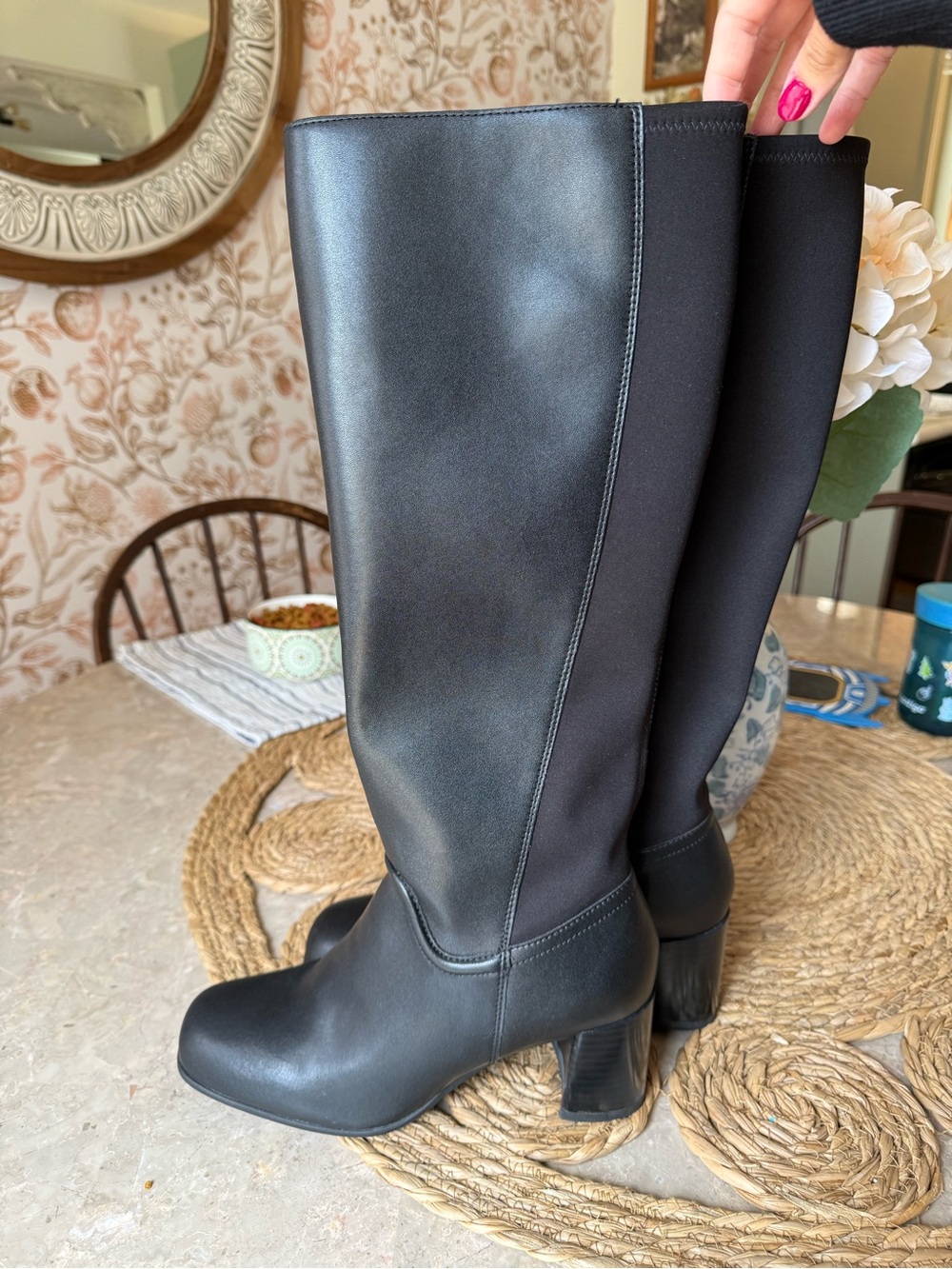 Clarks Black Knee-High Leather Boots